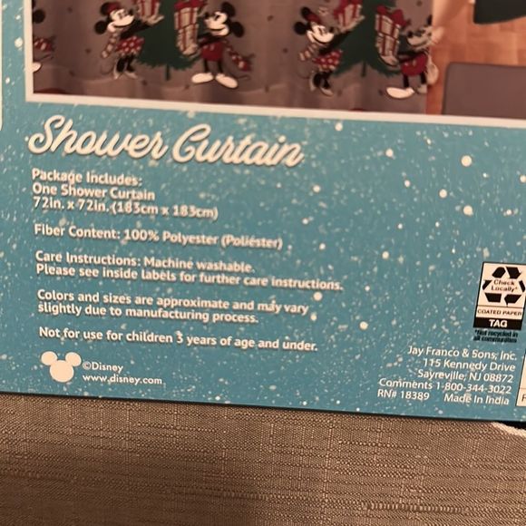Disney Mickey and Minnie Gray Christmas Ice Skating Shower Curtain - Picture 6 of 6